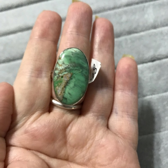 New Sterling Silver Large Oval Australian Variscite Ring Size 8 Gemstone Greens - Picture 12 of 16